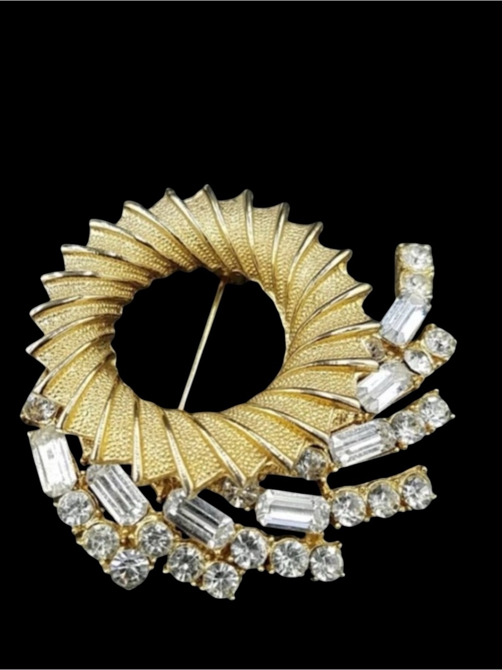 Vintage BSK Baguette Rhinestone Pinwheel Brooch